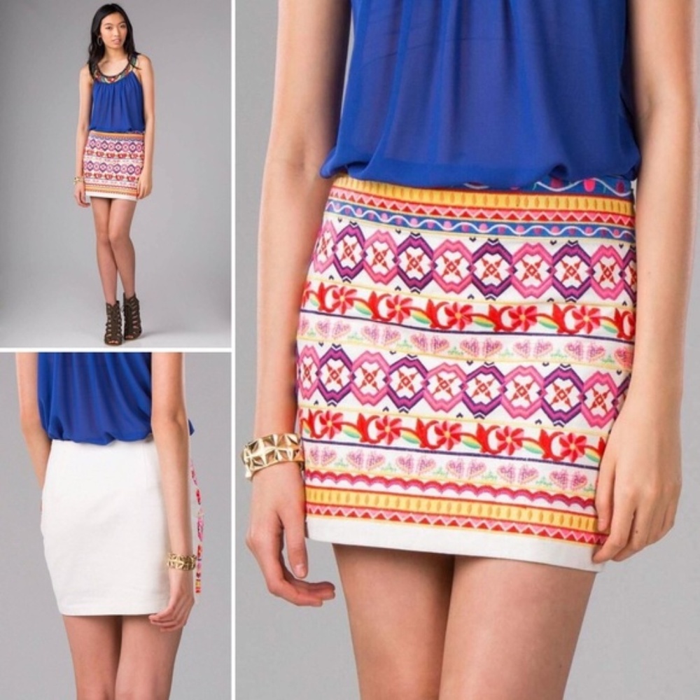 Francescas Harper Coachella Boho Fiesta Embroidered Mini Skirt